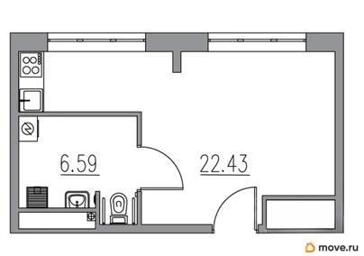 1-комн. апартаменты, 29.02 м&sup2;