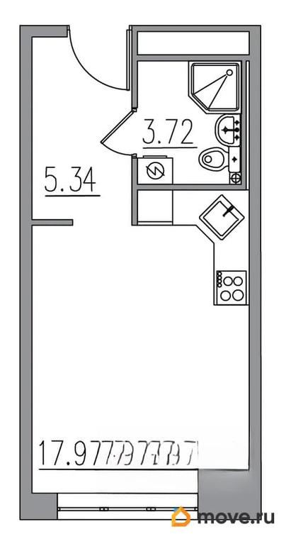 1-комн. апартаменты, 27.03 м&sup2;