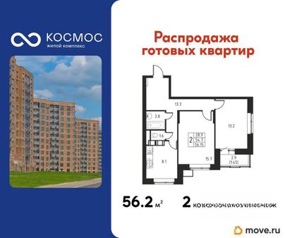 2-комн. квартира, 56.15 м&sup2;