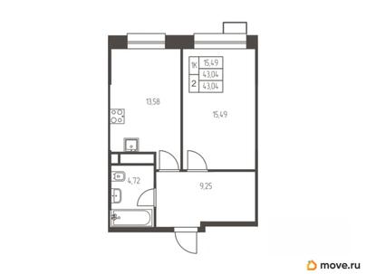 1-комн. квартира, 43 м&sup2;