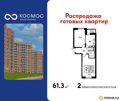 2-комн. квартира, 61.25 м&sup2;