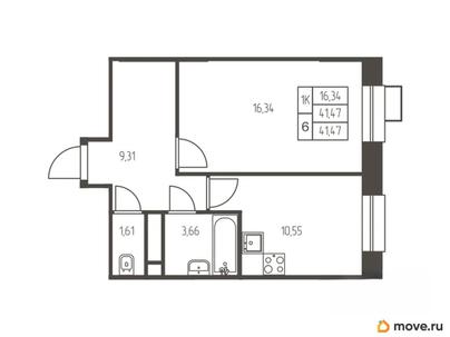 1-комн. квартира, 41.5 м&sup2;