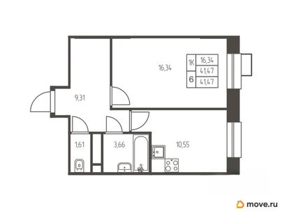 1-комн. квартира, 41.5 м&sup2;