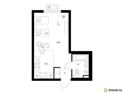 студия, 28.5 м&sup2;