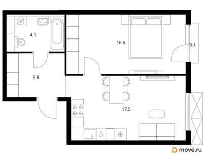 1-комн. квартира, 43.4 м&sup2;