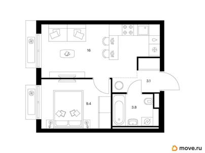 1-комн. квартира, 32.3 м&sup2;
