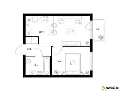 1-комн. квартира, 35.3 м&sup2;