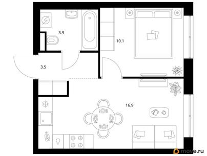 1-комн. квартира, 34.4 м&sup2;