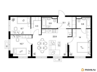 3-комн. квартира, 73.2 м&sup2;