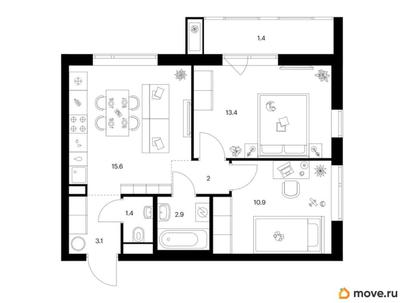 2-комн. квартира, 50.7 м&sup2;