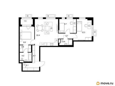 3-комн. квартира, 76.6 м&sup2;