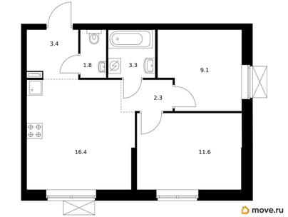 2-комн. квартира, 47.9 м&sup2;
