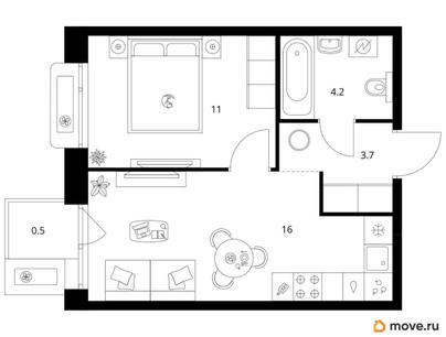 1-комн. квартира, 35.4 м&sup2;