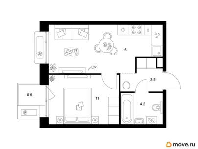 1-комн. квартира, 35.2 м&sup2;