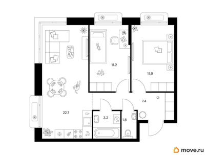 2-комн. квартира, 58.2 м&sup2;