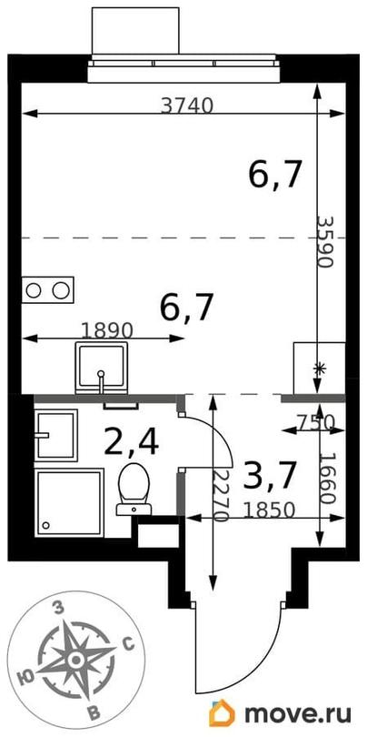 студия, 19.5 м&sup2;