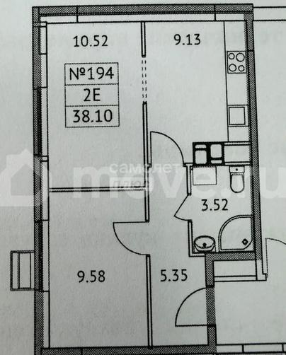 2-комн. квартира, 38.1 м&sup2;